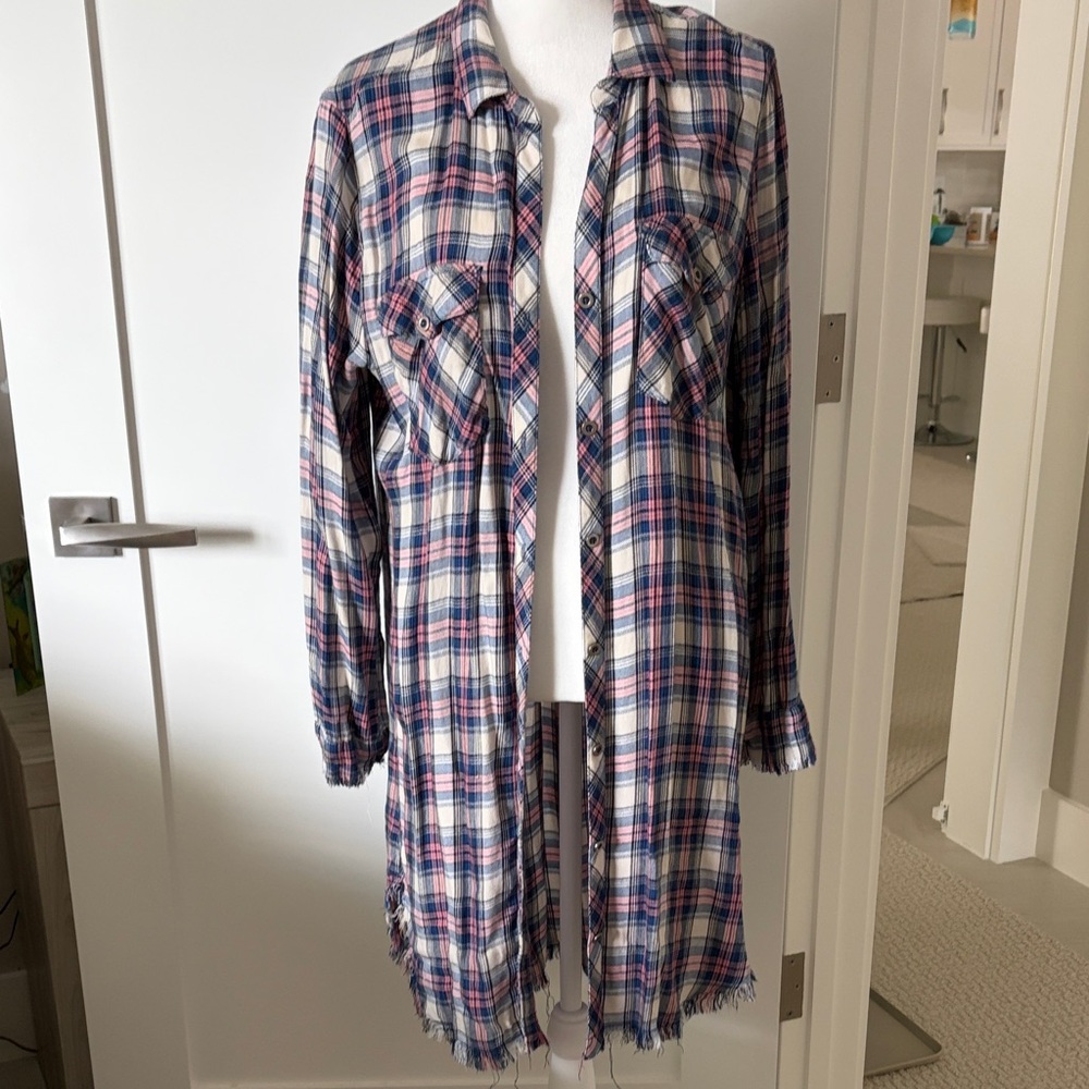 Sneak Peek Plaid Button Down Shirt - Blue and Pink